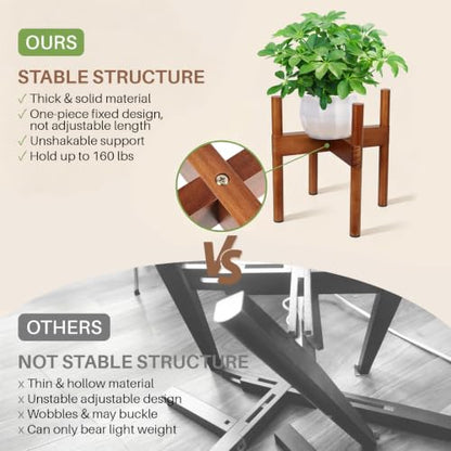 Vigordream Plant Stand Indoor, 2 Height Displays Wood Plant Holder | Mid Century Modern Tall Planter Stands, Corner Single Flower Stand for Balcony, Living Room, Garden Patio Fit 4-6 Inch Pots - size: 6 Inch