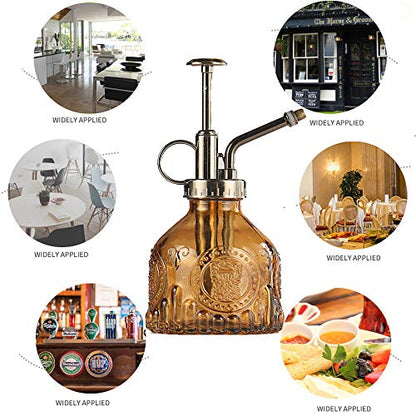 Plant Mister Glass Spray Bottle Small Plant Watering Can 6.4" Tall Retro Indoor Watering Can Bronze Plastic Top Pump for Garden Indoor Plant Sprayer (Brown) - color: Brown