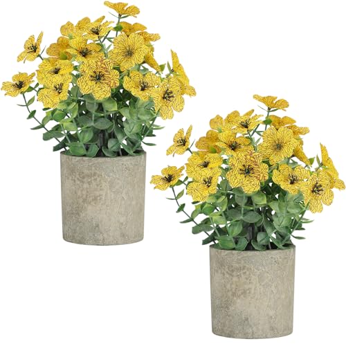 2 Pack Small Fake Plants Potted Artificial Plants Artificial Flowers Potted - color: Yellow