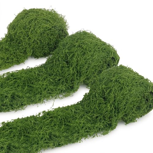 3 Pack Fake Moss Mat, Artificial Moss Table Runner Green Faux Grass Fairy Garden Accessories for Table Centerpieces, Wedding, Garden, Home Decor, Craft (4x47Inch / 10x120cm)