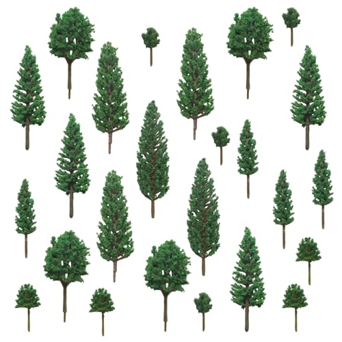 25 Pcs Green Miniature Model Trees, Mixed Size 1"-5.1" - color: Color 2