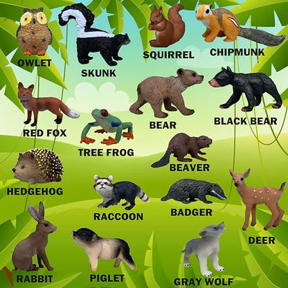 Gemini&Genius 16PCS Woodland Animal Baby Toys, Forest Animal Figure Set | Jungle Animals, Soild Plastic Educational Toys, Cake Toppers Cupcake Toppers and Gifts for Kids - color: A 16pcs Woodland Animals