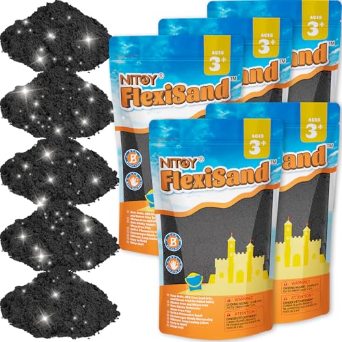 NiToy FlexiSand 11lbs Toy Sand Self-Sticking Non-Toxic Moldable, Black | Eco-Friendly Individually Packed for Easy Storage Never Dries Out Perfect to Grip Squeeze Knead and Shape - color: Black