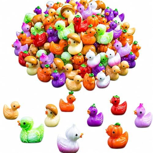 90Pcs Mini Resin Ducks Bulk, Vegetable Fruit Tiny Duck Figurines, Mushroom Pumpkin Strawberry Miniature Figures for Fairy Garden, Micro Landscape, Slime Charms, Cake Toppers, Small Prizes(DUCK) - color: Duck
