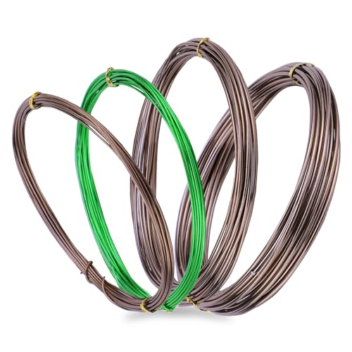 Bonsai Wire Kit 4 Rolls, 64Ft Aluminum Bonsai Training Wire Set | Bonsai Wire Set for Holding Branches 1.0MM, 1.5MM, 2.0MM - color: 16 Ft × (Green+Brown)