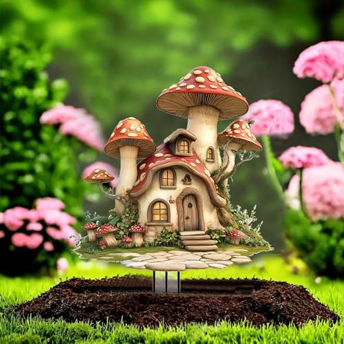 Mushrooms Garden Stakes Decor Yard Acrylic - 2D Spring Garden Acrylic Sign Decoration, Yard Art, Gift for Nature Lovers, for Indoor & Outdoor Flower Pots, Yard, Mini Gardens & Lawn (5.9”x5.9”) Y03