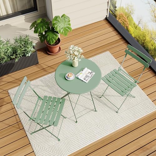 Bistro Table and Chairs Set of 2, 3 Piece Folding Patio Bistro Set, Green | Outdoor/Indoor 2 Chair Patio Furniture Set with Table, Premium Frame Foldable Coffee Tables for Balcony, Yard, Garden - color: Green, size: 3 Pieces