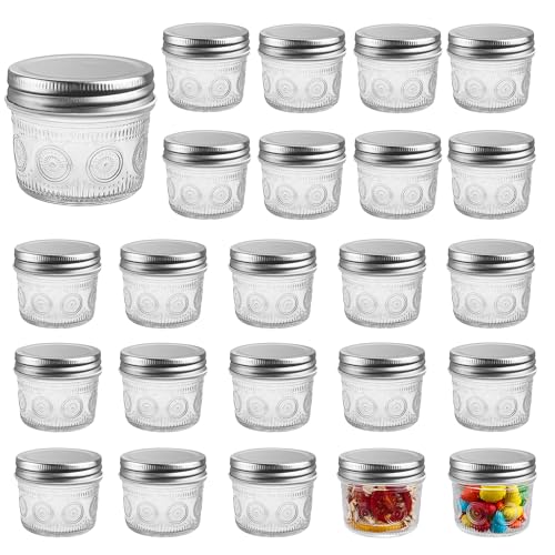Amzcku 4 oz Vintage Mason Jars with Lids, Regular Mouth Canning Jar, Safe For Storage, Canning, Pickling, Preserving, Fermenting, DIY Crafts & Decor 24 Pack - size: 4OZ 24Pack
