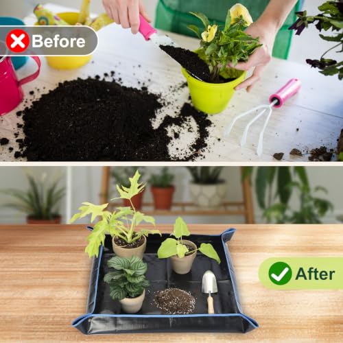 Large Waterproof Repotting Mat Super Thick for Potting Soil Mix 39.5"x39.5" - color: Black and Cerulean Blue, size: 39.5" x 39.5"
