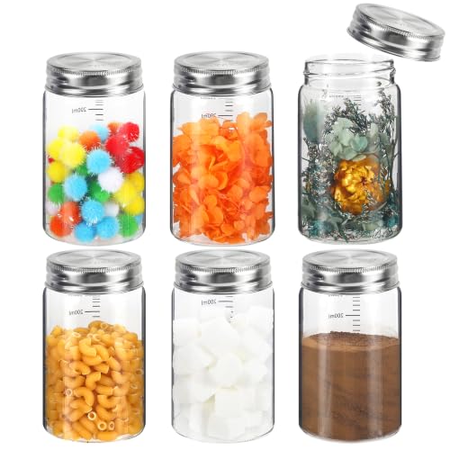 8 oz Small Glass Coffee Jars Spice Jar Round Storage Canister with Wooden Lid Clear Glass Food Jar for Pantry Sugar Tea Coffee Bean Spice Nuts Cookies Bath Salts (8oz/250ml-6pcs-B) - color: 8oz/250ml-6pcs-B
