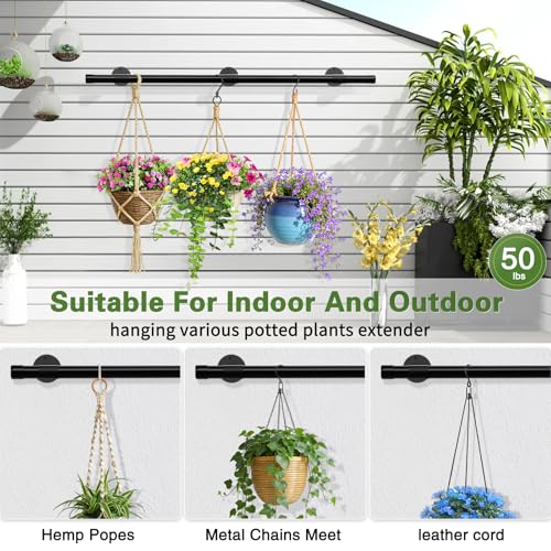 SUTINE Plant Hanging Rod, 62 Inch Plant Hanger Indoor for Window Ceiling, Heavy Duty Hanging Planters for Indoor Plants, Black Wall Plants Holder, Window Plants Shelves Pot/Chain/Plant Not Included - size: Length 62 in.