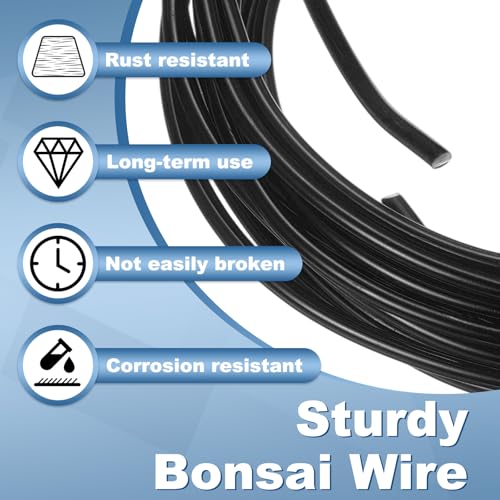 HARFINGTON 2 Roll Bonsai Wire 1mm Each Roll 16.4ft (5m) Anodized Aluminum Bonsai Wire for Gardening Tree Branch Fixing DIY Crafting, Black - color: Black, size: 1mm x 16.4 ft