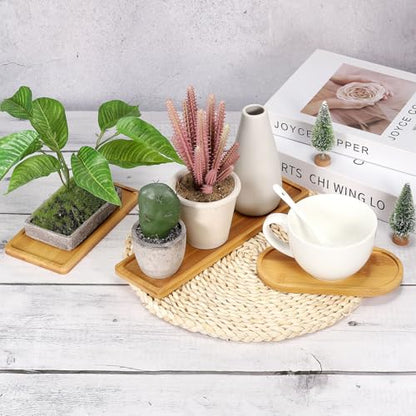 PATIKIL Bamboo Wood Saucer, 10.5x3 Inch Rectangle Wooden Plant Drainage Tray Bonsai Plants Saucer Succulent Pot for Home Balcony Patio - size: 10.5" x 10.5" x 3"