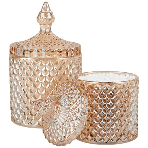 2 Pack Qtip Holder Apothecary Jars with Lid, Small and Large Amber - color: Amber, size: 23 oz + 10 oz