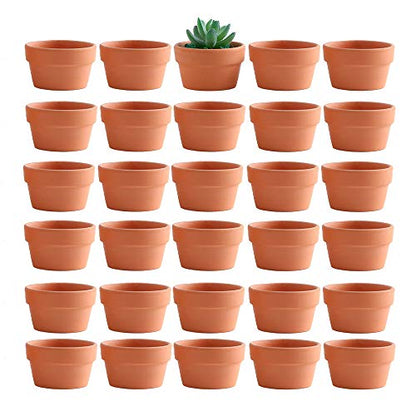 Yishang 2.7 Inch Shallow Terracotta pots,Small Hand Craft Nursery Plant Pot,Mini Clay Cactus/Succulent/herb Container with Drain Hole for Seeding - Set of 30 - size: 2.7 inches