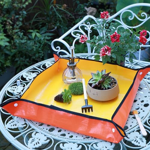 Extra Large Portable Gardening Tray Orange Repotting Mat 39.5" X 39.5" for Indoor Plants Transplanting Potting Mix Mess Control Garden Gifts for Women Grandma Birthday