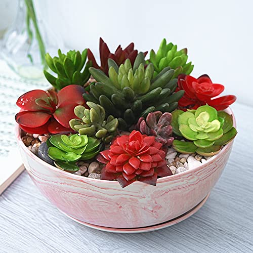 G EPGardening Large Ceramic Succulent Planter Pot with Drainage Hole and Saucer Large Marble Flower Pot for Plants Round Bonsai Planter Pot Indoor Outdoor Pink - color: Marble Pink, size: 10 Inch