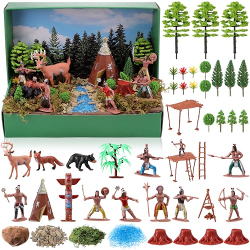 Teyva Daily 48 Pcs Native American Figurines Diorama Box Kit - color: Indian