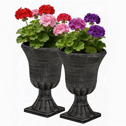 Autodaya 22" Tall Urn Planters for Outdoor Plants Set of 2 Large Flower Pot - color: Washed Black-22"h