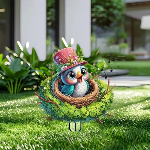 Singing Bird Garden Stakes Decor Yard Acrylic - 2D Garden Acrylic Sign Decoration, Fantasy Yard Art, Gift for Nature Lovers, for Indoor & Outdoor Flower Pots, Yard, Mini Gardens & Lawn (5.9”x5.9”) - color: F