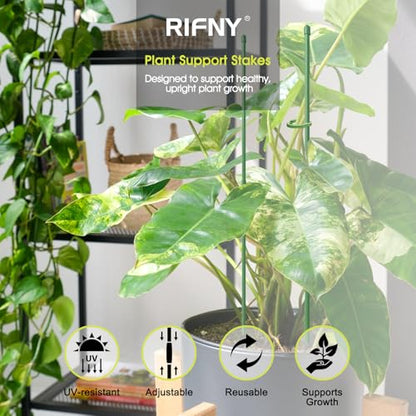 RIFNY Plant Stakes for Indoor Plants, 14 Inch Plant Support Stakes, 10 PCS | Tall Adjustable Garden Plant Sticks, with Clips for Indoor Monstera Tomato Orchid Potted Plants Flower, Green - size: 14IN 10PCS