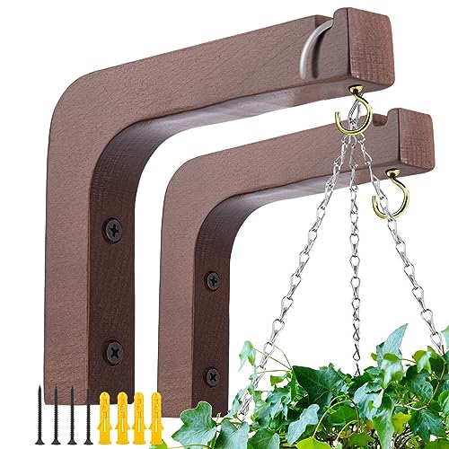 5.9" 2 Pack Wooden Wall Hooks for Hanging Plants Walnut Color - color: Walnut