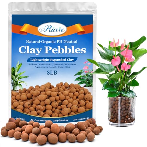 Riare 8LB Organic Leca Clay Pebbles for Plants, 4-16mm Drainage Leca Balls - size: 8LB
