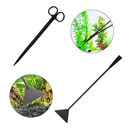 Aquascaping Tools 7 in 1 Kit Aquarium Plant Scissors Tools Set Curved & Waved Scissor Tweezers Spatula Stainless Steel Anti Rust Tools for Aquascape Black