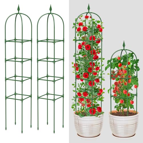 MYMULIKE 2 Pack Garden Obelisk Trellis for Climbing Plants Outdoor & Indoor - 6Ft Rustproof Garden Trellis Plant Support Cage for Vines, Flowers, Vegetables, Roses | Heavy-Duty, Adjustable