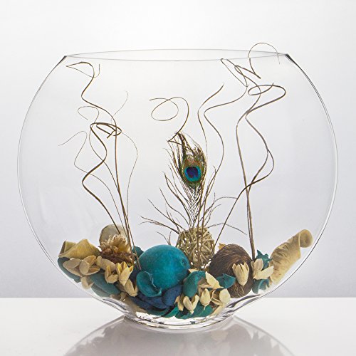 CYS EXCEL Glass Moon Vase Oval Bowl (H:7.5" L:9.25") | Multiple Size Choices Round Flower Vase Centerpiece | Plant Terrarium Bowl Vase - size: H-7.5" L-9.25"