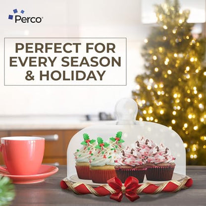 Perco 11" Wood Cake Stand with Glass Dome Lid – Rustic Cake Plate with Cover for Dessert Display, Birthday, Wedding, Kitchen Party, Baking Gift, Charcuterie or Cheese Board Use