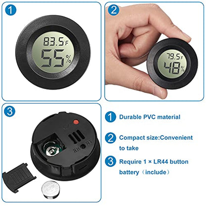 Weewooday 8 Pcs Mini Hygrometer Thermometer Digital LCD, Black, White | Monitor Indoor Outdoor Room, Humidity Meter Temperature Gauge for Greenhouse Garden Reptile Incubator Cellar,℉ or ℃ - size: Black, White