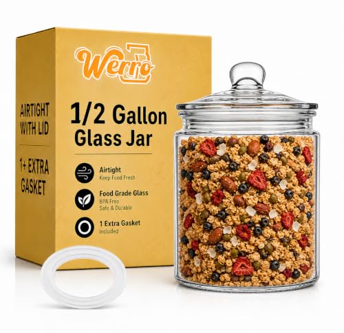 1/2 Gallon Glass Storage Jar With Airtight Lid, Glass Jar With Lid - Extıra Gasket - Cookie Jar, Candy,Coffee, Glass Food Storage Containers With Lids, Kitchen Storage, Laundry Room Organization - size: 1/2 gallon