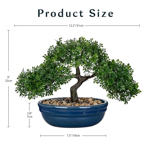 Artificial Bonsai Tree Faux Plants Indoor Fake Plants Decor with Blue Ceramic Pots for Home Table Office Desk Bathroom Shelf Bedroom Living Room Farmhouse Decor - style: Blue Glazed