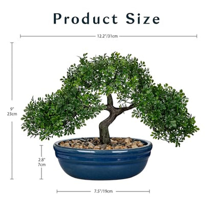 Artificial Bonsai Tree Faux Plants Indoor Fake Plants Decor with Blue Ceramic Pots for Home Table Office Desk Bathroom Shelf Bedroom Living Room Farmhouse Decor - style: Blue Glazed