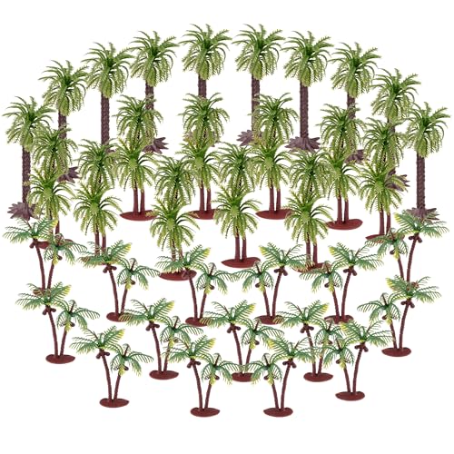 35PCS Miniature Coconut Palm Trees Artificial Model Plastic Fake Trees | for Fairy Garden Accessories, Train, Landscape, Scenery, Diorama Supplies, DIY Crafts, Tropical Decorations