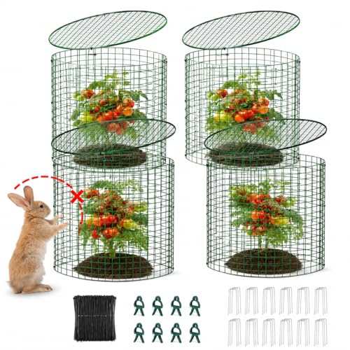 Plant Protectors from Animals 12 x 12 in Metal Chicken Wire Cloche Plant Cages for Outdoor Plants, Garden Fencing Animal Barrier with Detachable Dome Lid, Stakes & Zip Ties (4 Pcs) - color: 4 Pcs