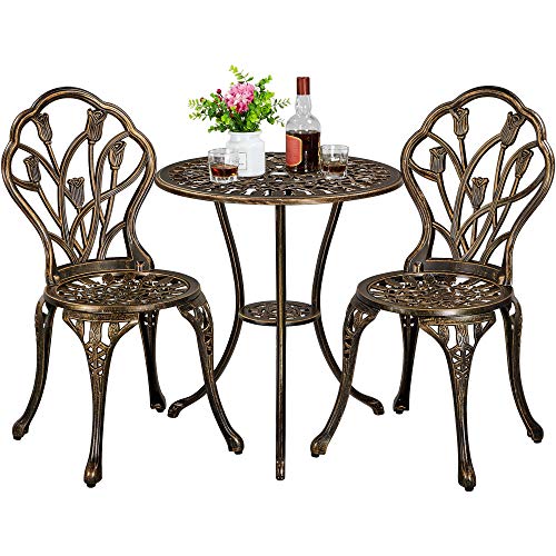 Yaheetech 3-Piece Patio Bistro Set with Umbrella Hole, Bronze