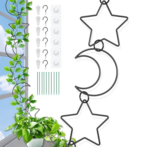 20 Pcs Chain Trellis for Climbing Plants, Plant Trellis Indoor and Outdoor, Garden Wall Trellis, Vine Support Plant Accessories for Monstera, Pothos, Ivy, Climbing Plants (Black Moon and Star) - style: Black Moon and Star