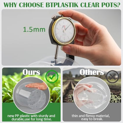 12 Pack 7 Inch Clear Nursery Pots with Saucer, Transparent Plastic Plant Pots with Drainage Holes, Sturdy Plant Starter Pots, Planter Pot for Planting Succulent Flower Herb Vegetable, Gardening Gifts - size: 7 Inch-12P