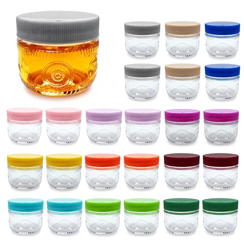 Amzcku 2 oz Vintage Mason Jars with Colored Lids, Regular Mouth Canning Jar, Safe For Storage, Canning, Pickling, Preserving, Fermenting, DIY Crafts & Decor 24 Pack - size: 2OZ 24Pack