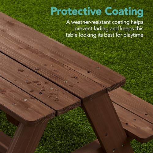 Best Choice Products Wooden Kids Picnic Table with Umbrella, Outdoor Activity Table Set with Built-in Benches, 220 lb Capacity per Bench - Beige - color: Beige
