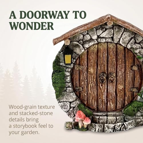 Fairy Garden Doors and Windows for Trees Miniature Fairy Gnome,Sculptures and Statues Wall and Trees Outdoor Wooden Doors and Windows in The Yard Garden Sculptures and Statues