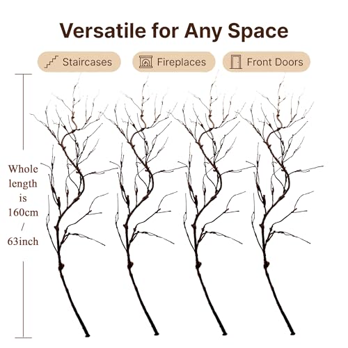 4Pcs Artificial Creepy Flexible Tree Branches Twigs Garland Halloween Decor | Bendable Faux Cherry Blossom Wood Craft Grape Cane Vines Plants Stick Wall Hanging Limbs For Jungle Event Decoration