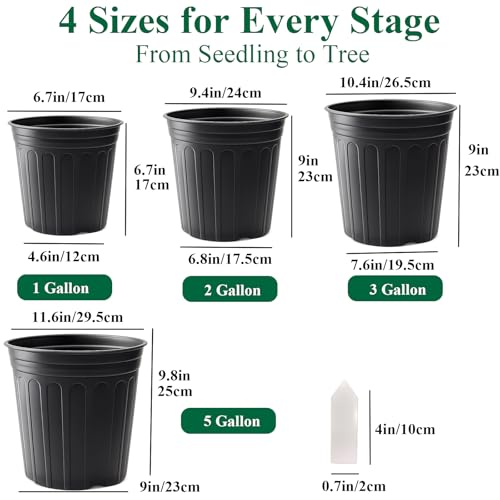 50 Pack 5 Gallon Flexible Plant Nursery Pots for Plants with Drainage Holes | Flexible, lightweight plastic construction; compact growing space for seedlings, herbs, succulents, and young flowers - size: 5 Gallon