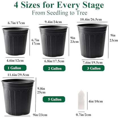 50 Pack 5 Gallon Flexible Plant Nursery Pots for Plants with Drainage Holes | Flexible, lightweight plastic construction; compact growing space for seedlings, herbs, succulents, and young flowers - size: 5 Gallon