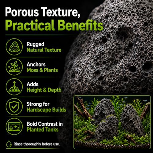 8–10 Inches Natural Black Lava Rocks, 3 PCS Large Aquarium Stones for Aquascaping, Fish Tank Centerpiece Decor, Planted Tanks, Terrariums & Reptile Habitats (Large 8–10 in) - size: Large 8–10 in