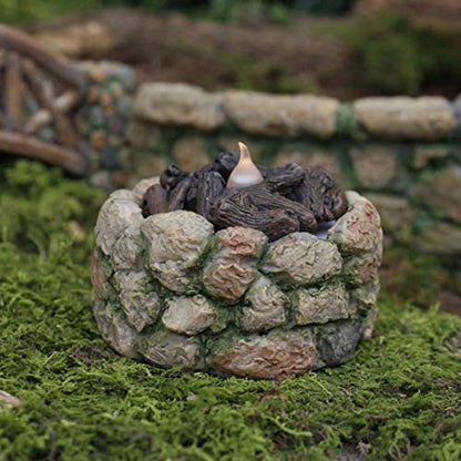 Miniature Stone LED Light-Up Firepit Fairy Garden Decor Dollhouse Accessory