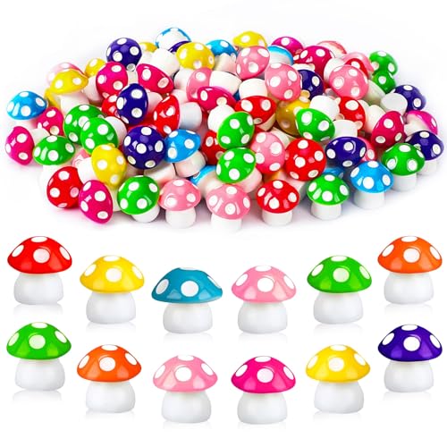 JUNEBRUSHS 120 Pcs Mini Resin Mushroom Colorful Fake Mushrooms Tiny Resin Mushroom Miniature Mushroom Figurines Mushroom Ornaments for Fairy Garden Landscape Crafts Party Favors