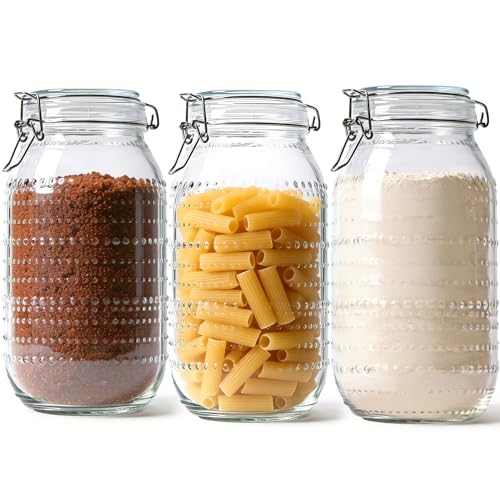 ComSaf Tall Glass Pantry Jars with Airtight Lids 71 oz 3 Pack Wide Mouth | Flour sugar cereal, Pasta pet food, Pantry organization, Cabinet organization, Countertop storage, Sourdough pickling - size: 71 fl oz/3pcs